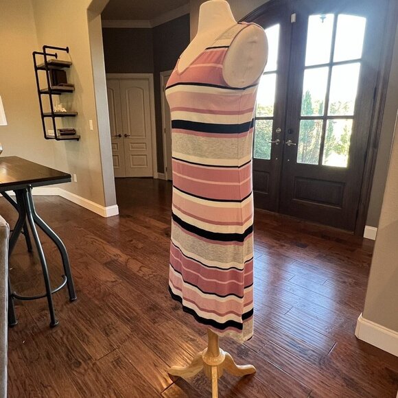 Sunday Sleeveless Midi Dress Knit Pink Striped S Small Opening & Bow in Back - Picture 3 of 12